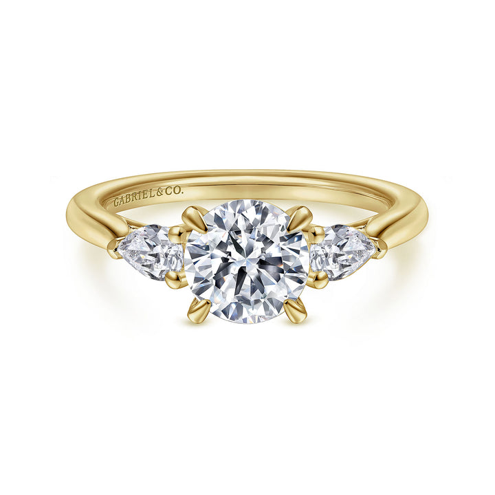 Gabriel & Co. ER14794R4Y44JJ 14K Yellow Gold Round Three Stone Diamond Engagement Ring