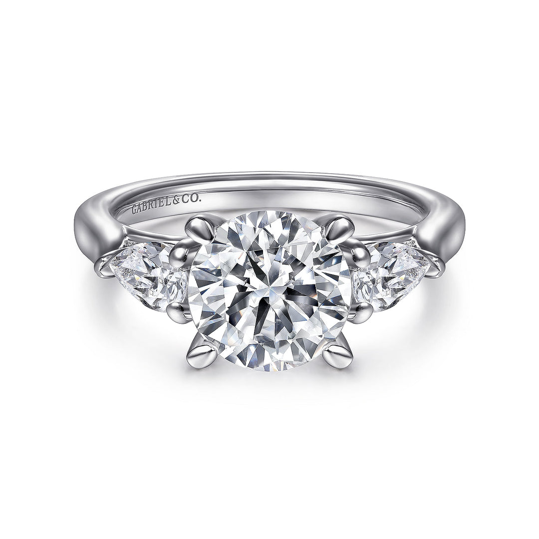 Gabriel & Co. ER14794R8W44JJ 14K White Gold Round 3 Stone Diamond Engagement Ring