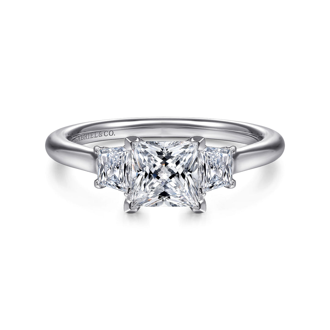 Gabriel & Co. ER14795S4W44JJ 14K White Gold Princess Cut Three Stone Diamond Engagement Ring