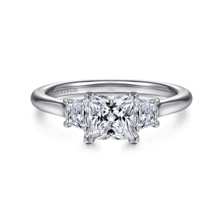 Gabriel & Co. ER14795S4W44JJ 14K White Gold Princess Cut Three Stone Diamond Engagement Ring