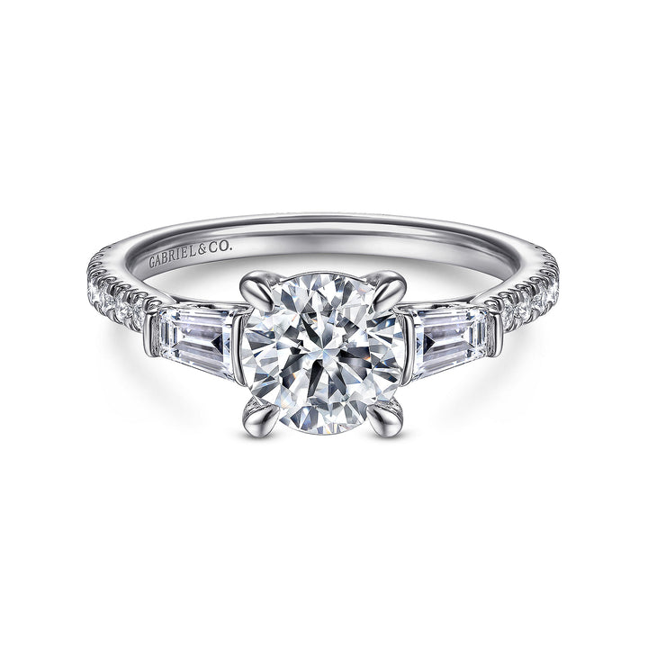 Gabriel & Co. ER14796R4W44JJ 14K White Gold Round 3 Stone Diamond Engagement Ring