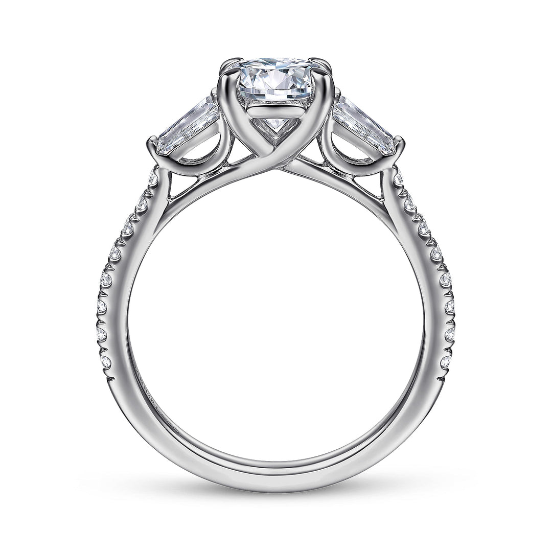 Gabriel & Co. ER14796R4W44JJ 14K White Gold Round 3 Stone Diamond Engagement Ring