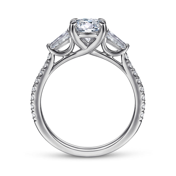 Gabriel & Co. ER14796R4W44JJ 14K White Gold Round 3 Stone Diamond Engagement Ring