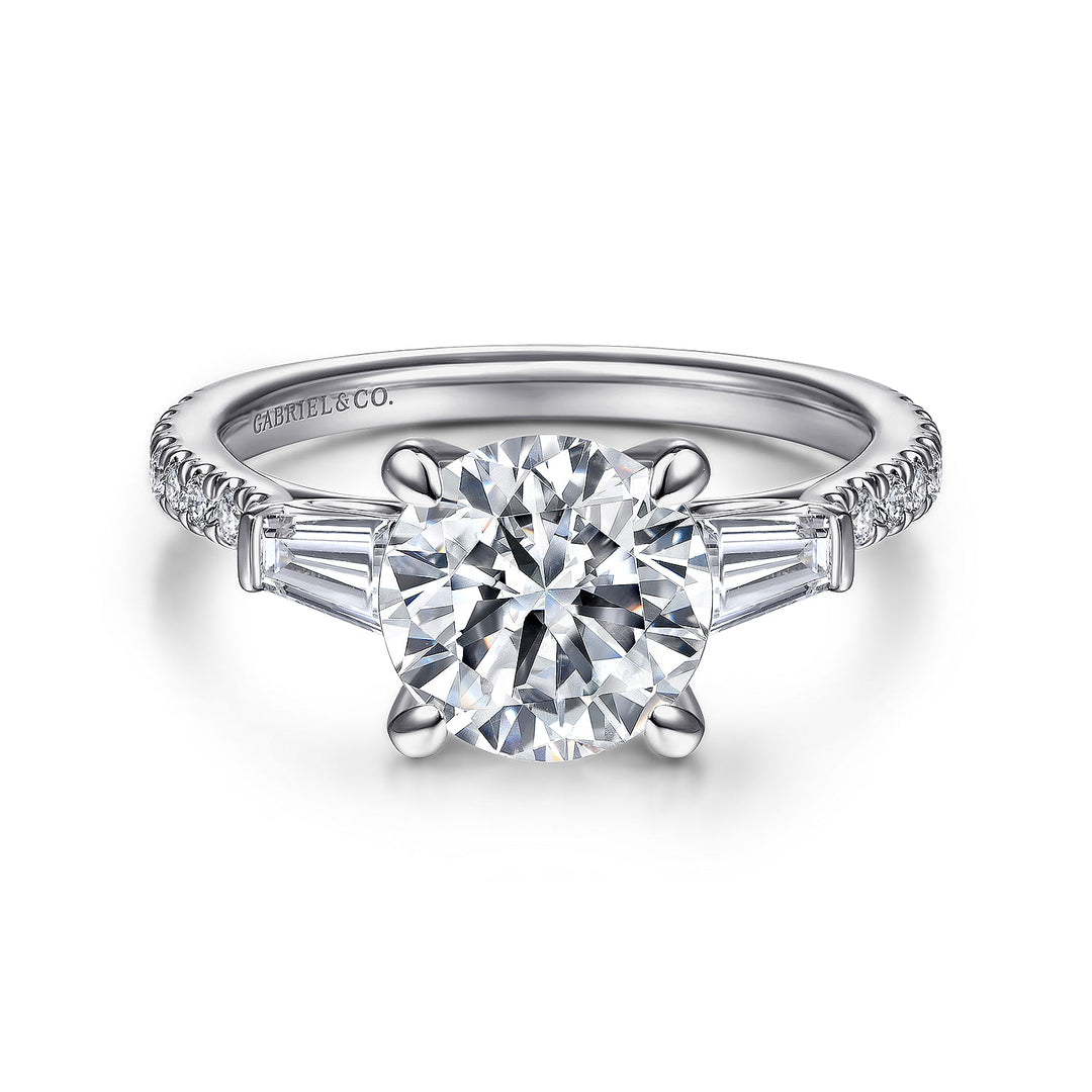 Gabriel & Co. ER14796R8W44JJ 14K White Gold Round 3 Stone Diamond Engagement Ring
