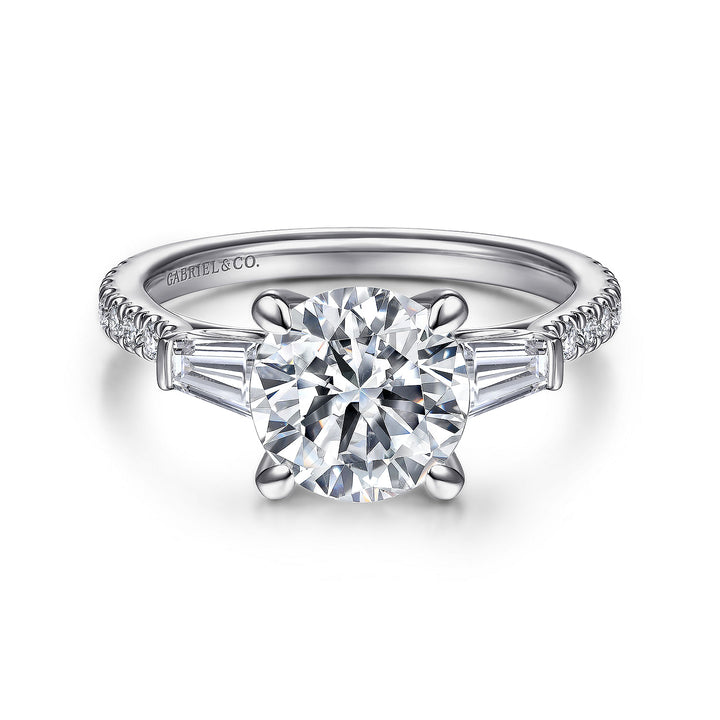 Gabriel & Co. ER14796R8W44JJ 14K White Gold Round 3 Stone Diamond Engagement Ring
