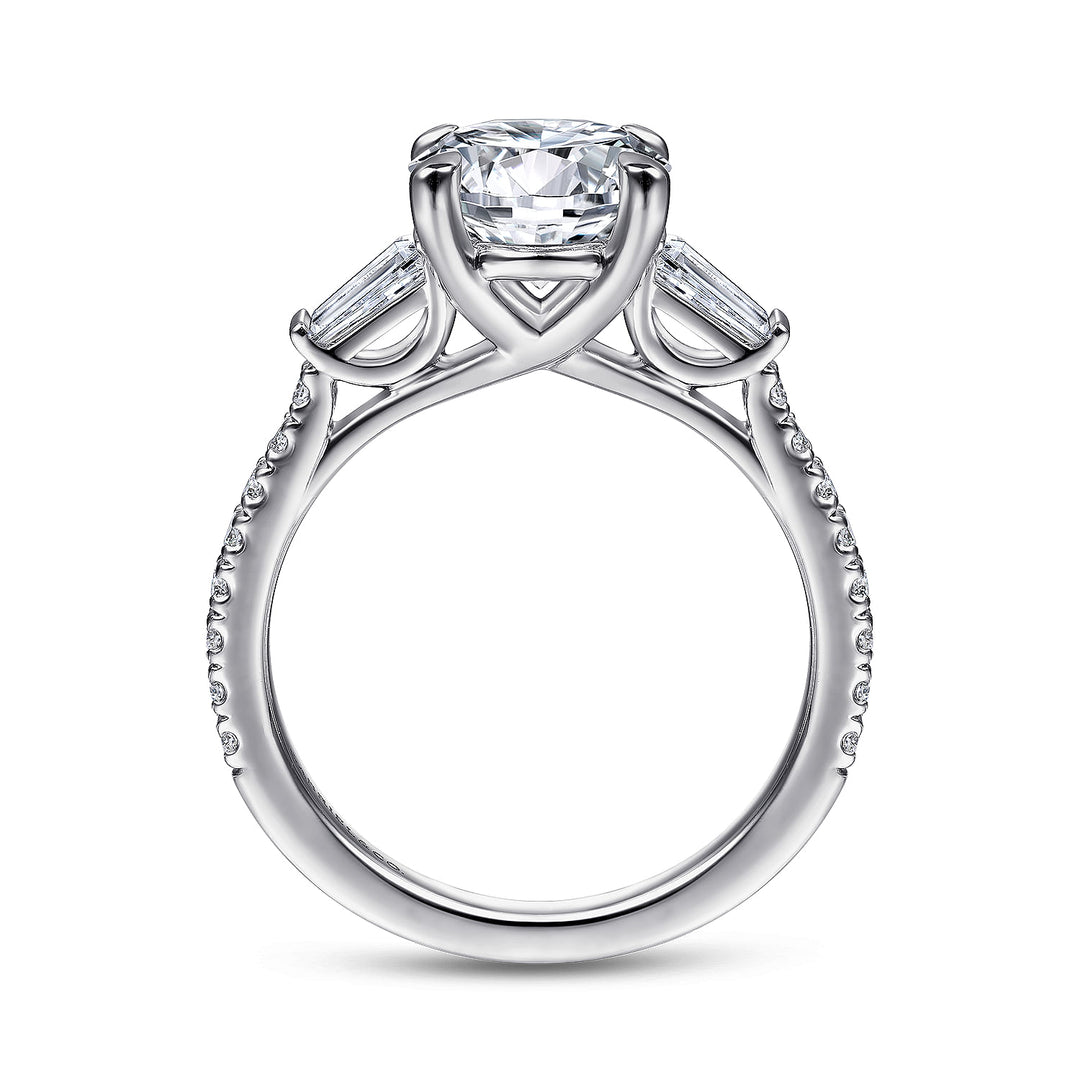 Gabriel & Co. ER14796R8W44JJ 14K White Gold Round 3 Stone Diamond Engagement Ring