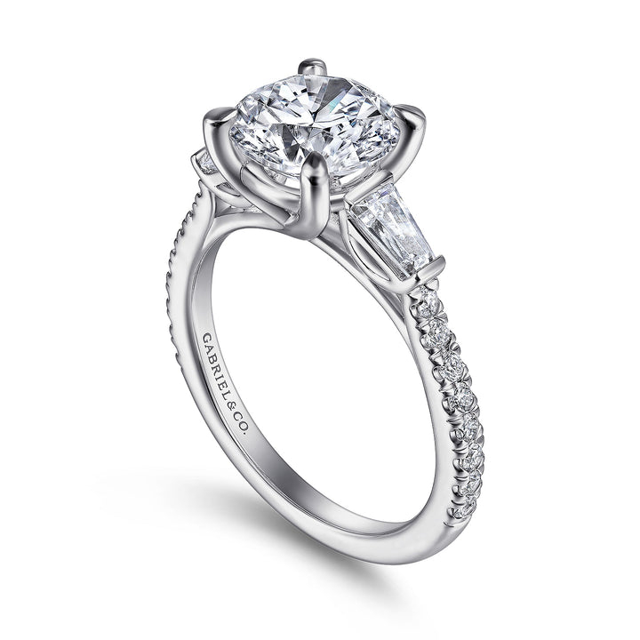 Gabriel & Co. ER14796R8W44JJ 14K White Gold Round 3 Stone Diamond Engagement Ring