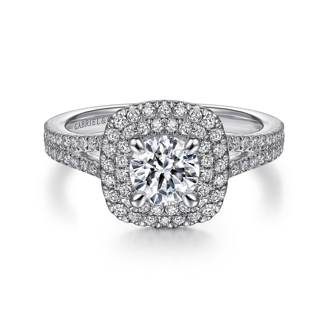 Gabriel & Co. ER14917R3W44JJ 14K White Gold Round Double Halo Diamond Engagement Ring