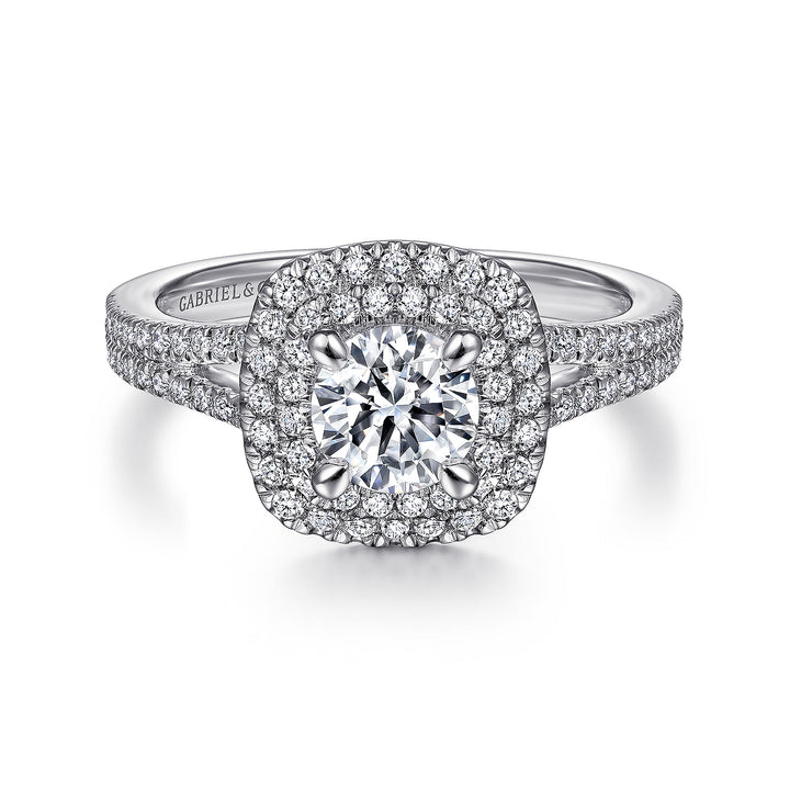 Gabriel & Co. ER14917R3W44JJ 14K White Gold Round Double Halo Diamond Engagement Ring