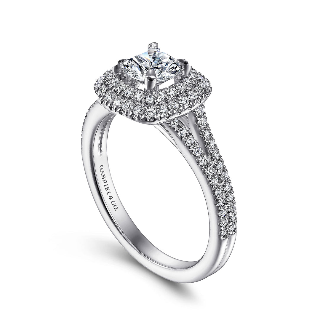 Gabriel & Co. ER14917R3W44JJ 14K White Gold Round Double Halo Diamond Engagement Ring