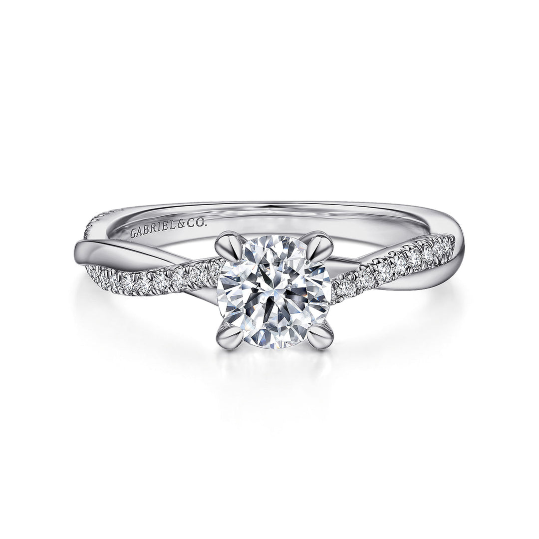 Gabriel & Co. ER14922R3W44JJ 14K White Gold Round Twisted Diamond Engagement Ring