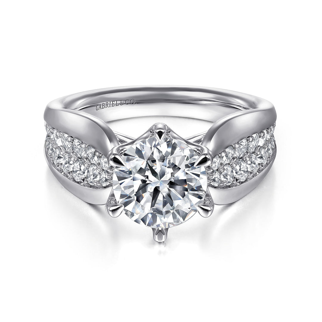 Gabriel & Co. ER14966R8W44JJ 14K White Gold Wide Band Round Diamond Engagement Ring