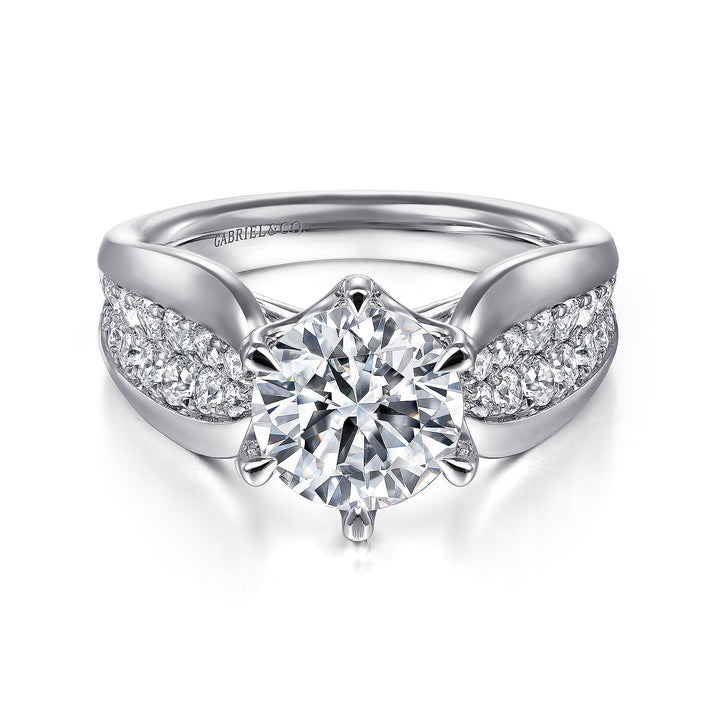 Gabriel & Co. ER14966R8W44JJ 14K White Gold Wide Band Round Diamond Engagement Ring