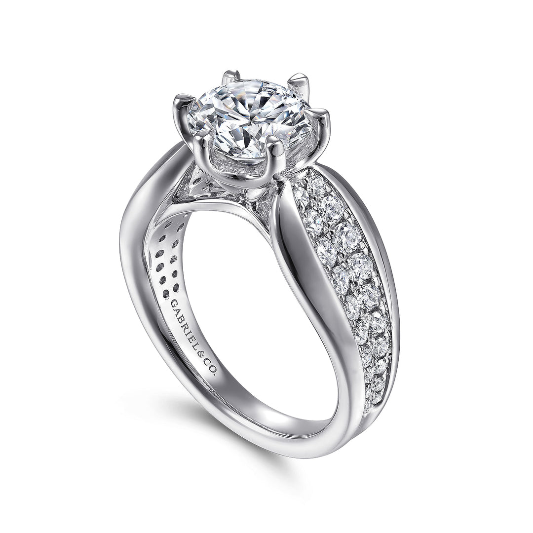 Gabriel & Co. ER14966R8W44JJ 14K White Gold Wide Band Round Diamond Engagement Ring