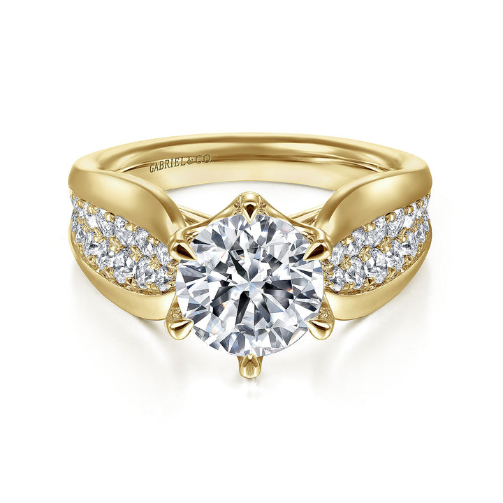 Gabriel & Co. ER14966R8Y44JJ 14K Yellow Gold Wide Band Round Diamond Engagement Ring