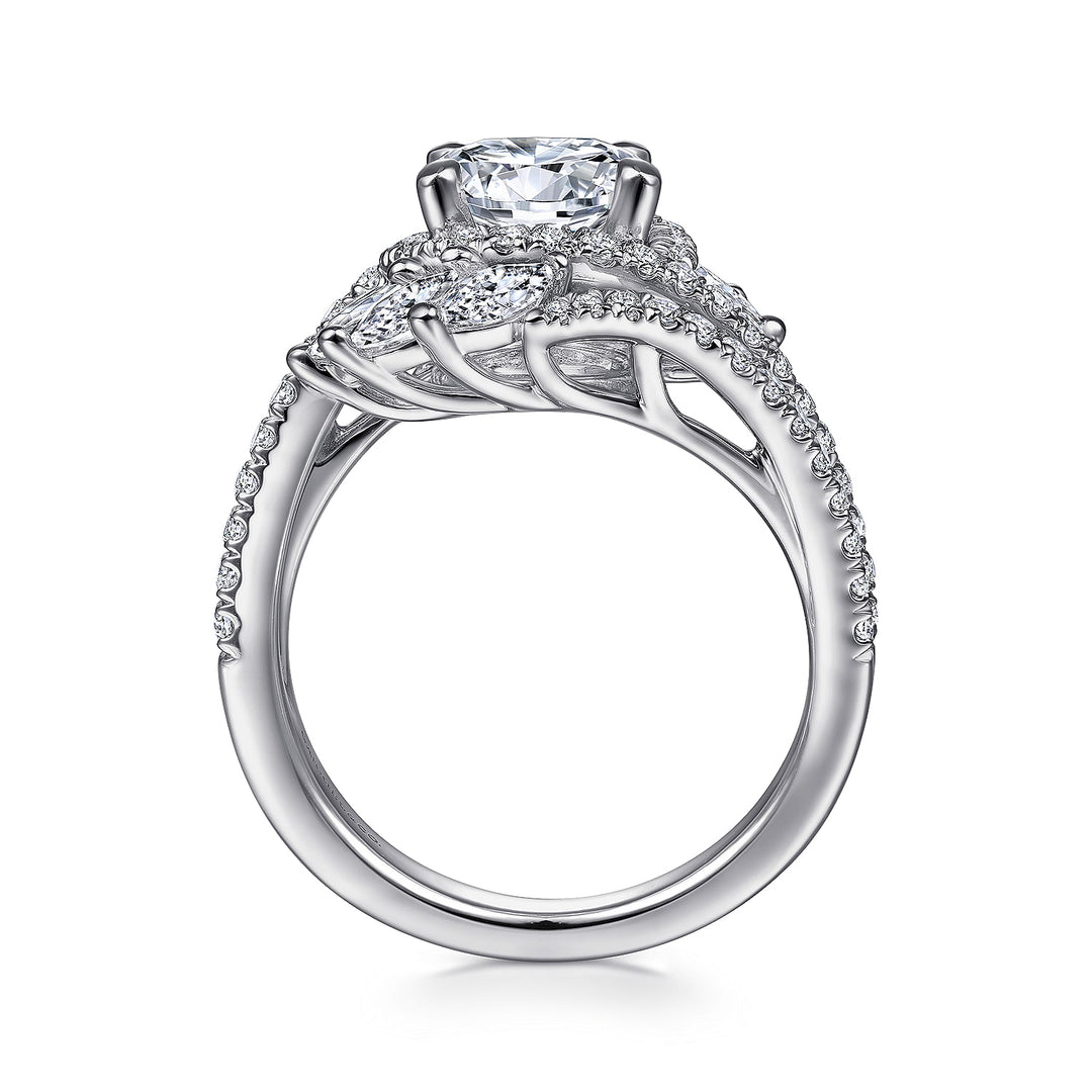 Gabriel & Co. ER14967R6W44JJ 14K White Gold Round Halo Diamond Bypass Engagement Ring