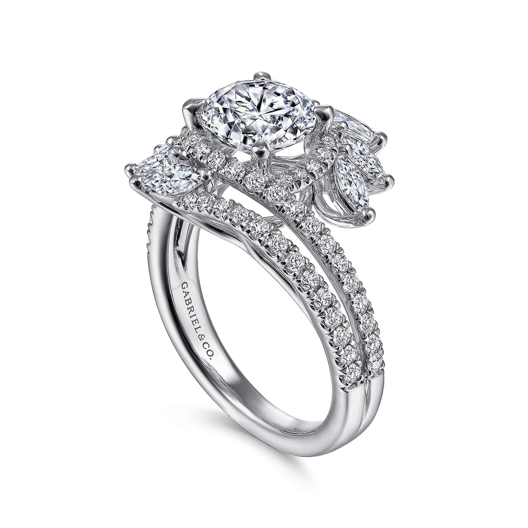 Gabriel & Co. ER14967R6W44JJ 14K White Gold Round Halo Diamond Bypass Engagement Ring