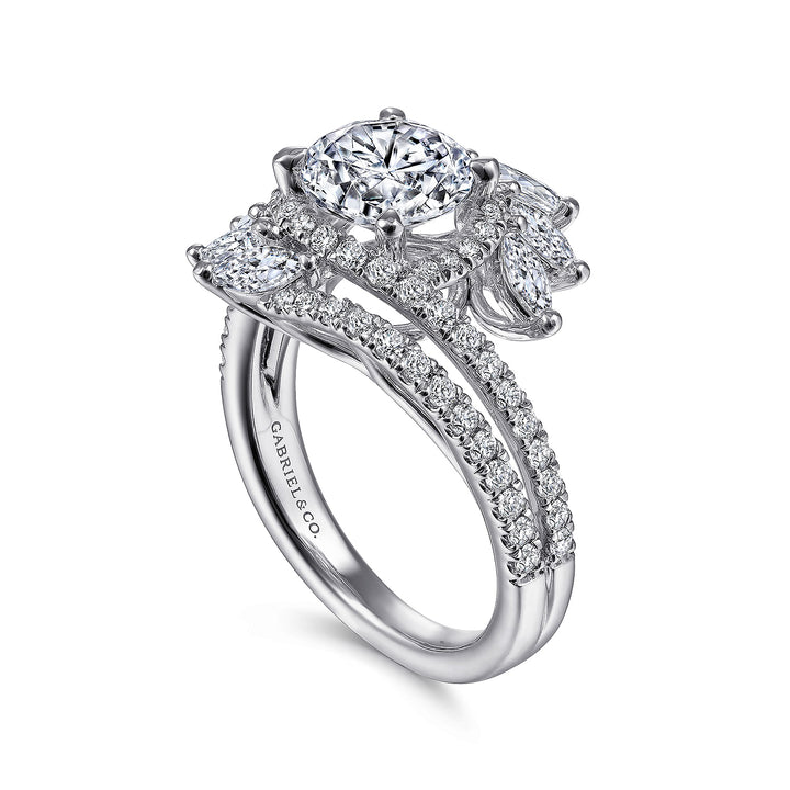 Gabriel & Co. ER14967R6W44JJ 14K White Gold Round Halo Diamond Bypass Engagement Ring