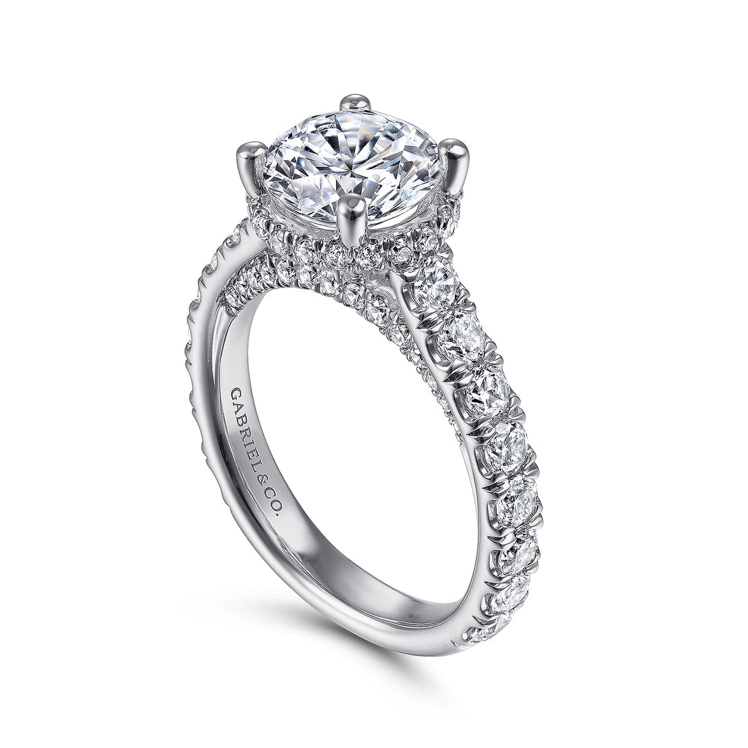 Gabriel & Co. ER14977R8W83JJ 18K White Gold Hidden Halo Round Diamond Engagement Ring