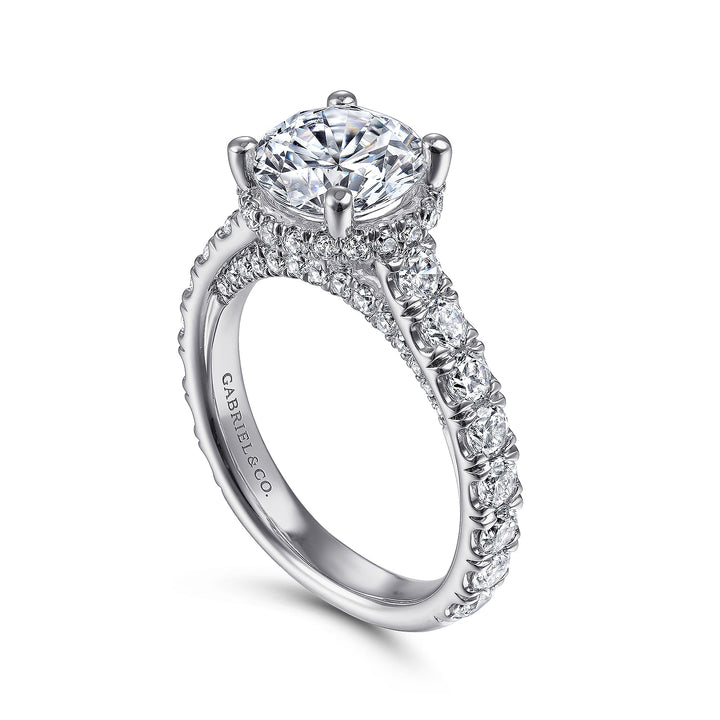 Gabriel & Co. ER14977R8W83JJ 18K White Gold Hidden Halo Round Diamond Engagement Ring