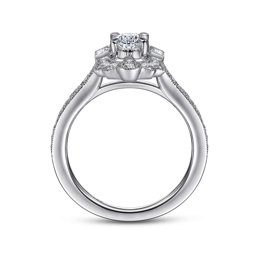 Gabriel & Co. ER14979O2W44JJ Art Deco 14K White Gold Oval Halo Diamond Engagement Ring
