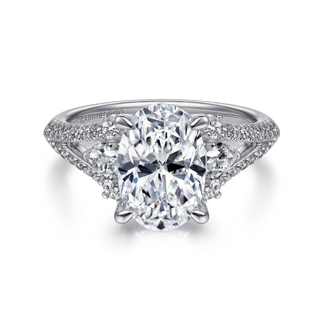 Gabriel & Co. ER15008O8W44JJ 14K White Gold Oval Three Stone Diamond Engagement Ring