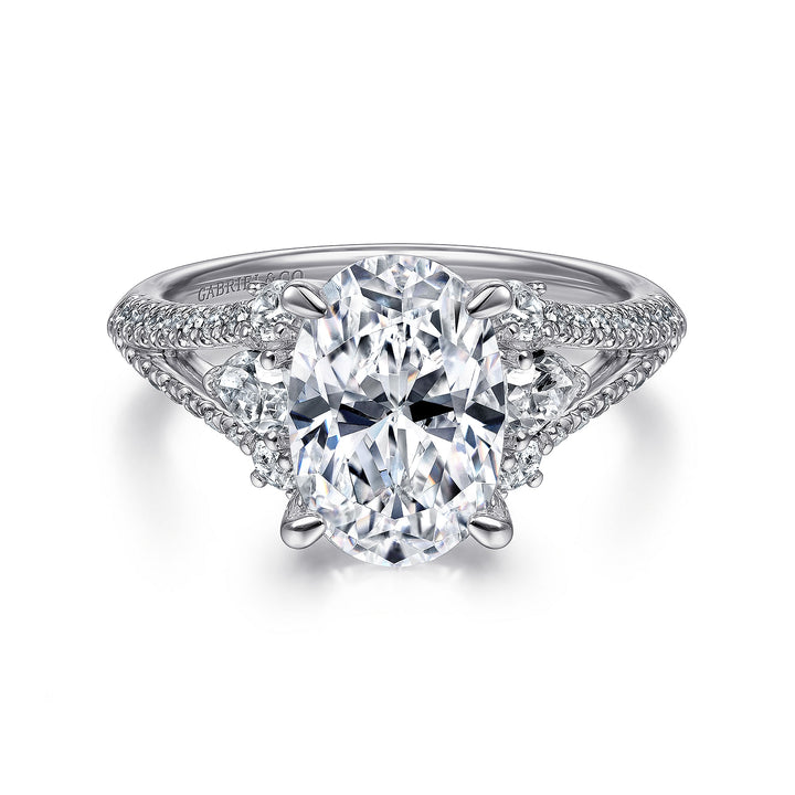 Gabriel & Co. ER15008O8W44JJ 14K White Gold Oval Three Stone Diamond Engagement Ring