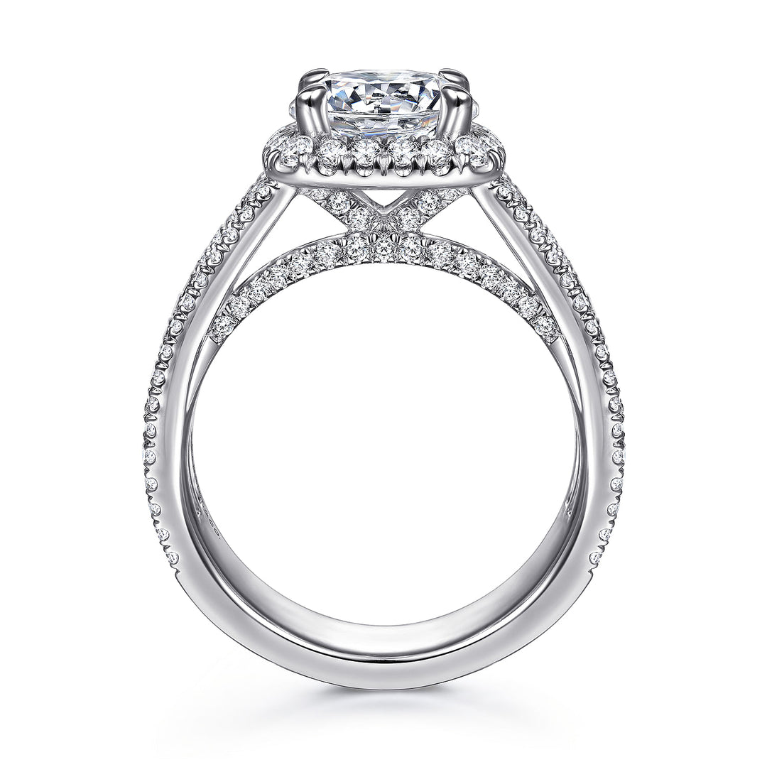 Gabriel & Co. ER15040R8W44JJ 14K White Gold Cushion Halo Round Diamond Engagement Ring