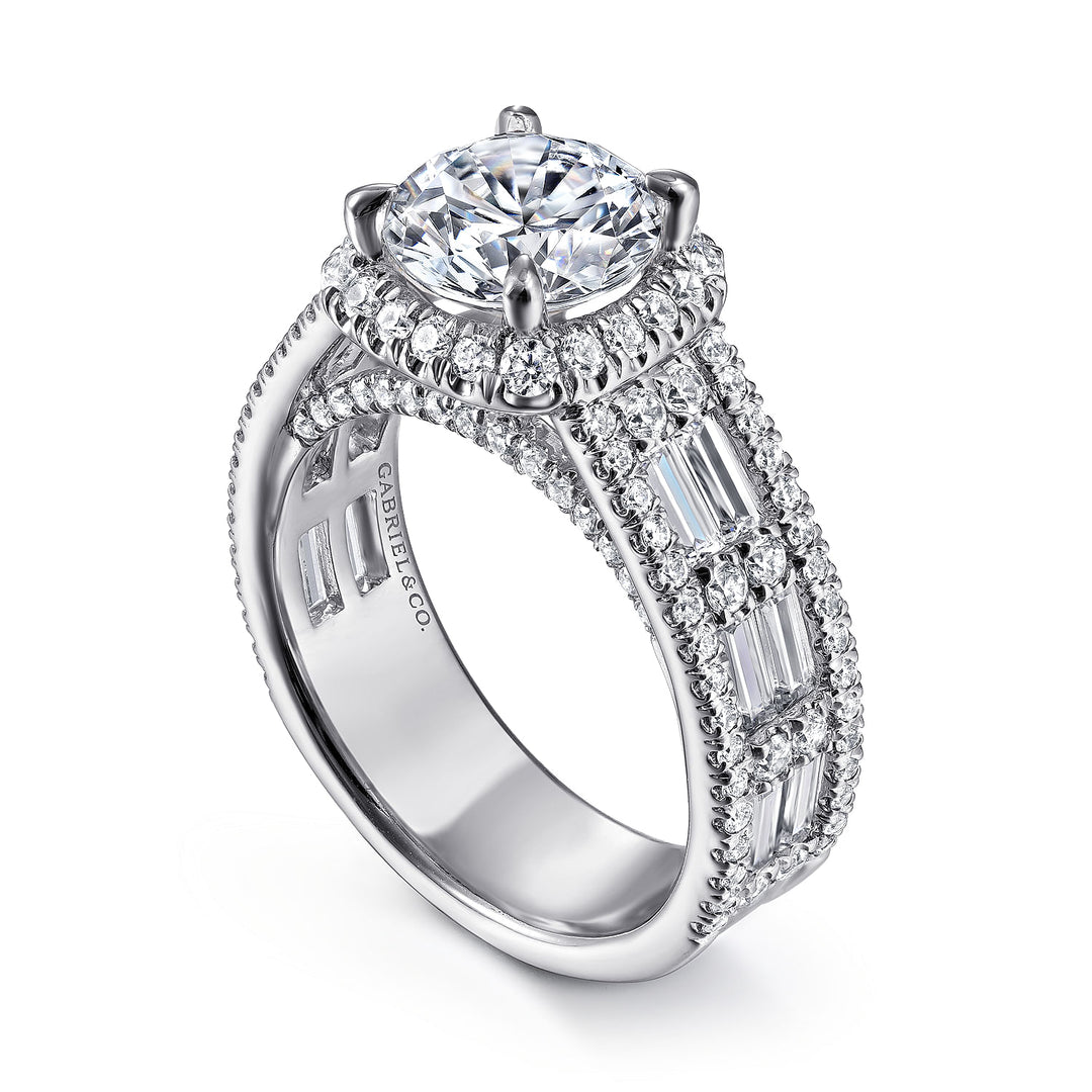 Gabriel & Co. ER15040R8W44JJ 14K White Gold Cushion Halo Round Diamond Engagement Ring