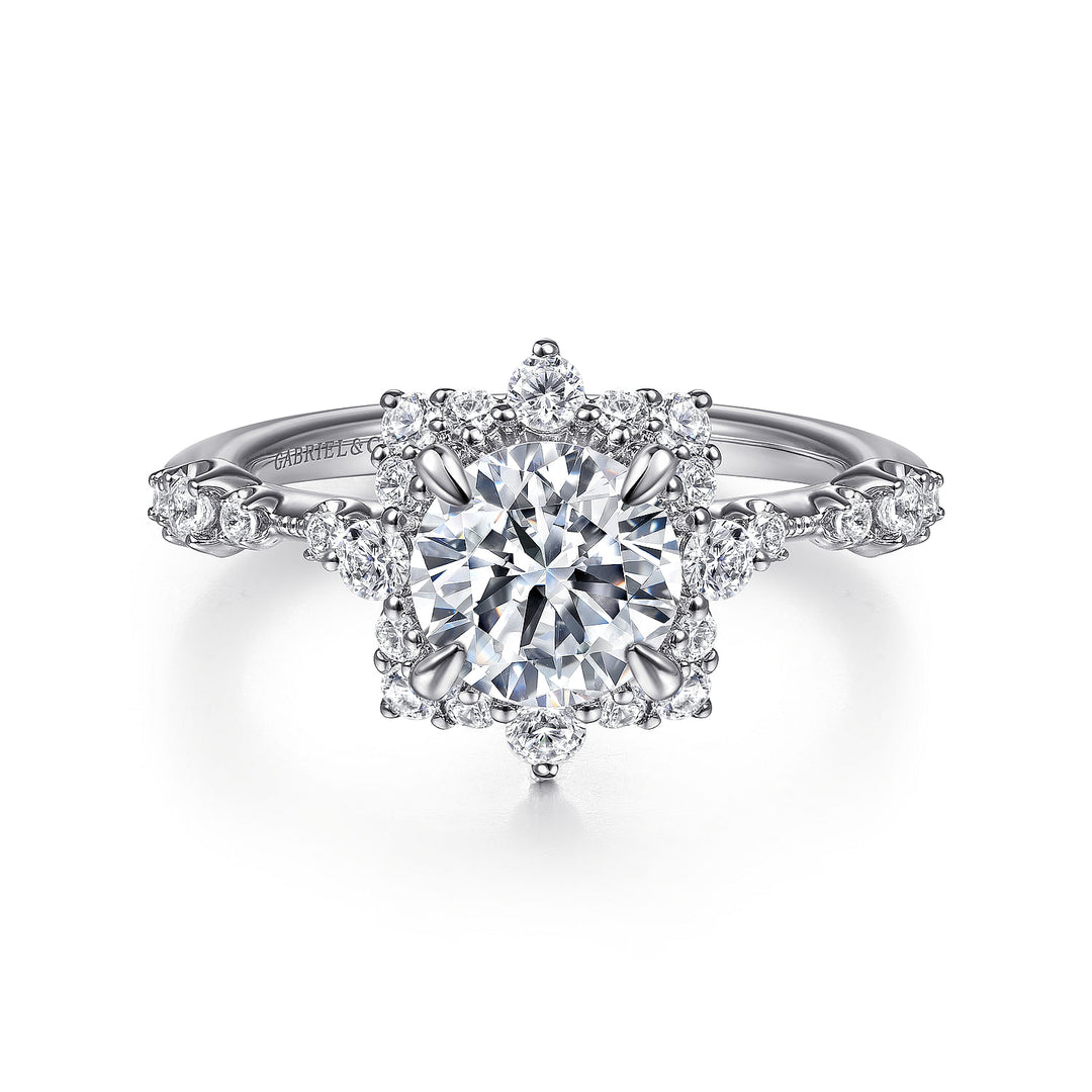 Gabriel & Co. ER15195R4W44JJ 14K White Gold Fancy Halo Round Diamond Engagement Ring