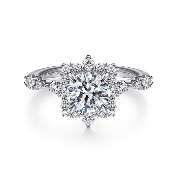 Gabriel & Co. ER15195R4W44JJ 14K White Gold Fancy Halo Round Diamond Engagement Ring