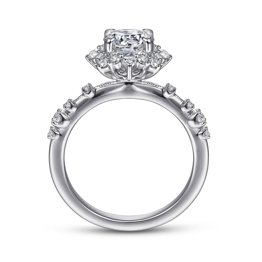 Gabriel & Co. ER15195R4W44JJ 14K White Gold Fancy Halo Round Diamond Engagement Ring