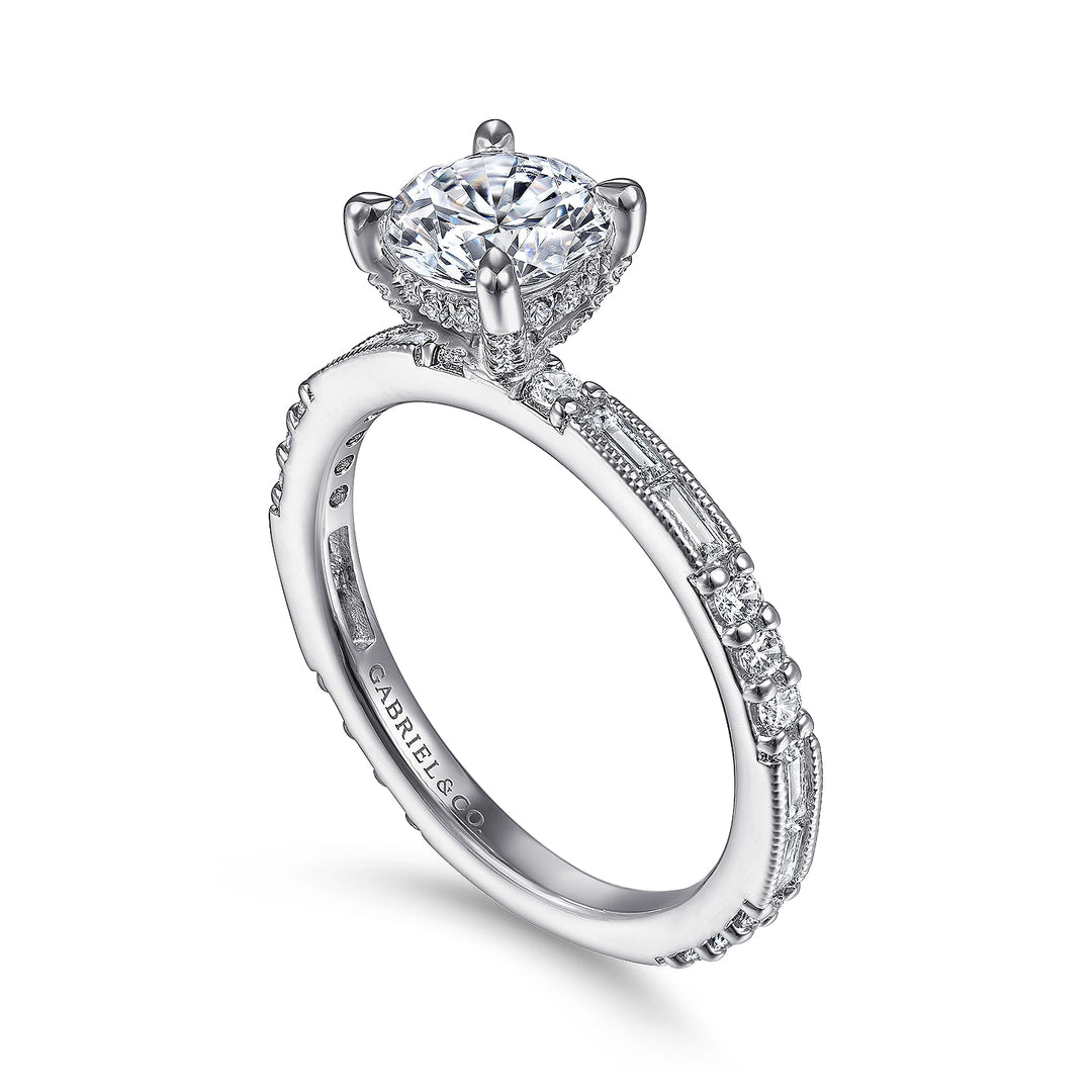Gabriel & Co. ER15204R4W44JJ Art Deco 14K White Gold Round Diamond Engagement Ring