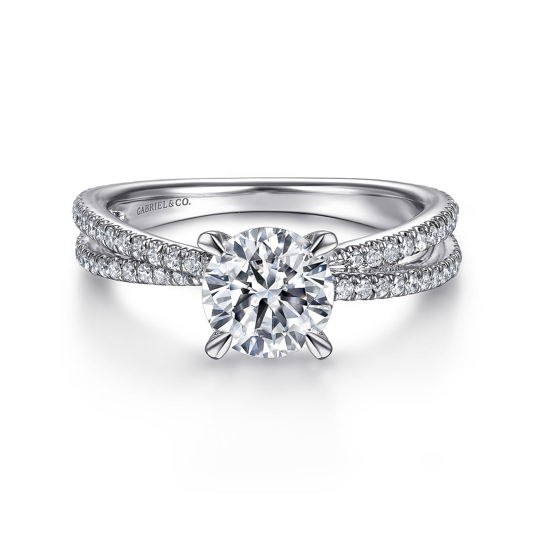 Gabriel & Co. ER15214R4W44JJ 14K White Gold Split Shank Round Diamond Engagement Ring