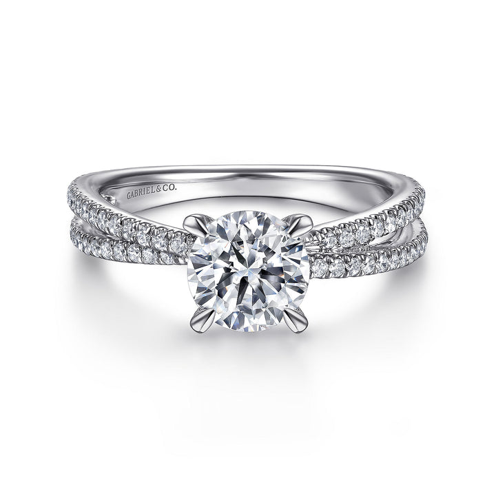 Gabriel & Co. ER15214R4W44JJ 14K White Gold Split Shank Round Diamond Engagement Ring