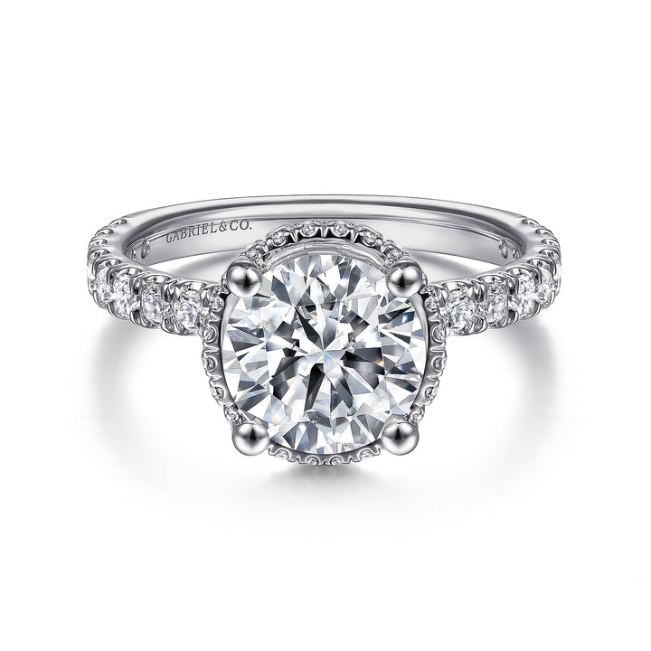 Gabriel & Co. ER15228R8W44JJ 14K White Gold Hidden Halo Round Diamond Engagement Ring