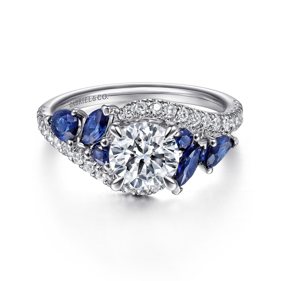 Gabriel & Co. ER15328R4W44SA 14K White Gold Bypass Round Sapphire and Diamond Engagement Ring