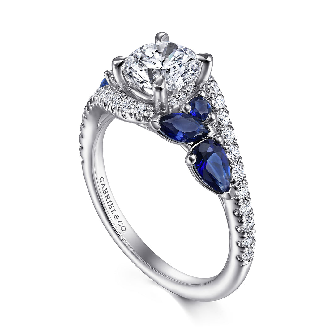 Gabriel & Co. ER15328R4W44SA 14K White Gold Bypass Round Sapphire and Diamond Engagement Ring