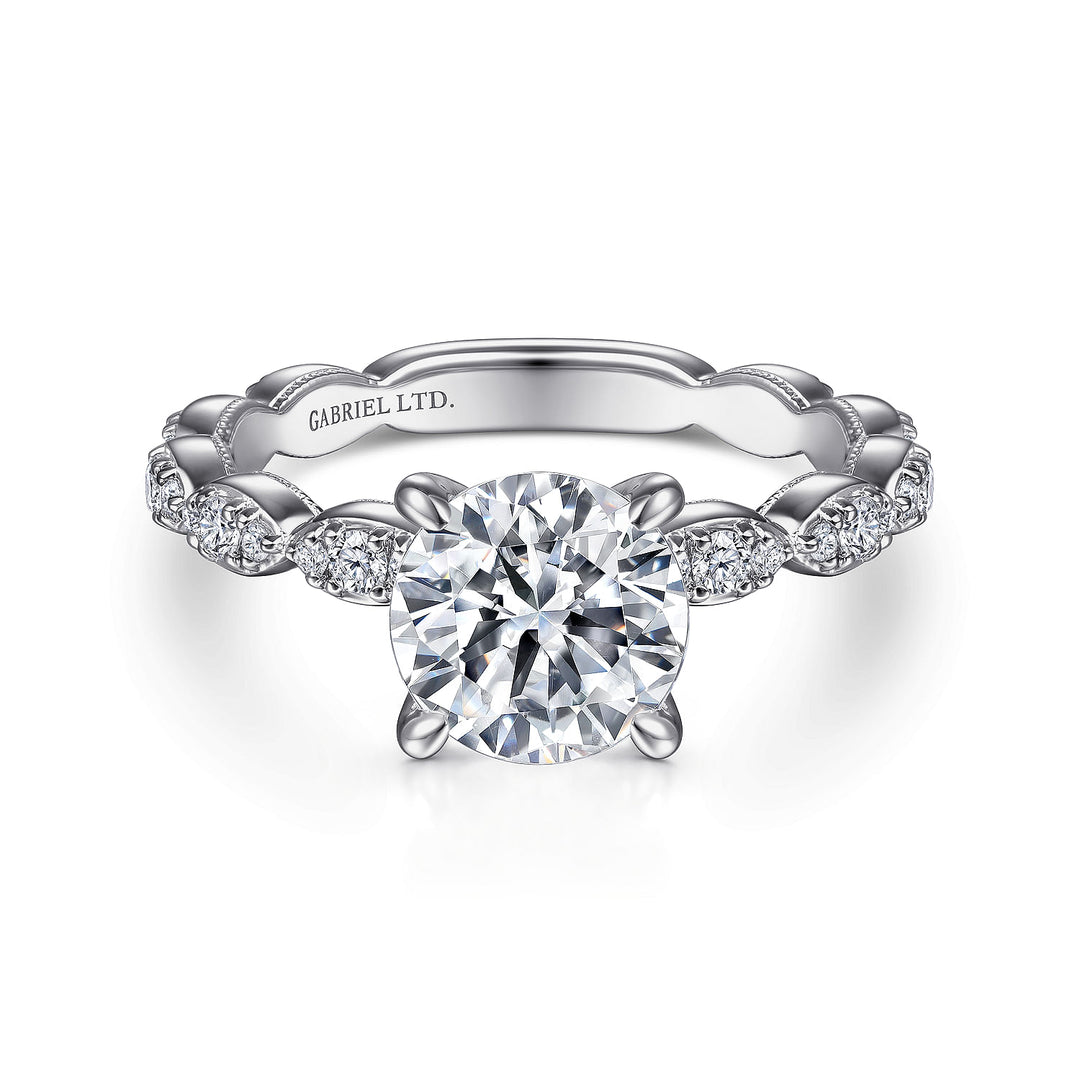 Gabriel & Co. ER15356R6W83JJ Vintage Inspired 18K White Gold Round Diamond Engagement Ring