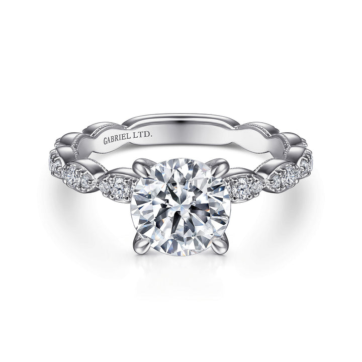 Gabriel & Co. ER15356R6W83JJ Vintage Inspired 18K White Gold Round Diamond Engagement Ring