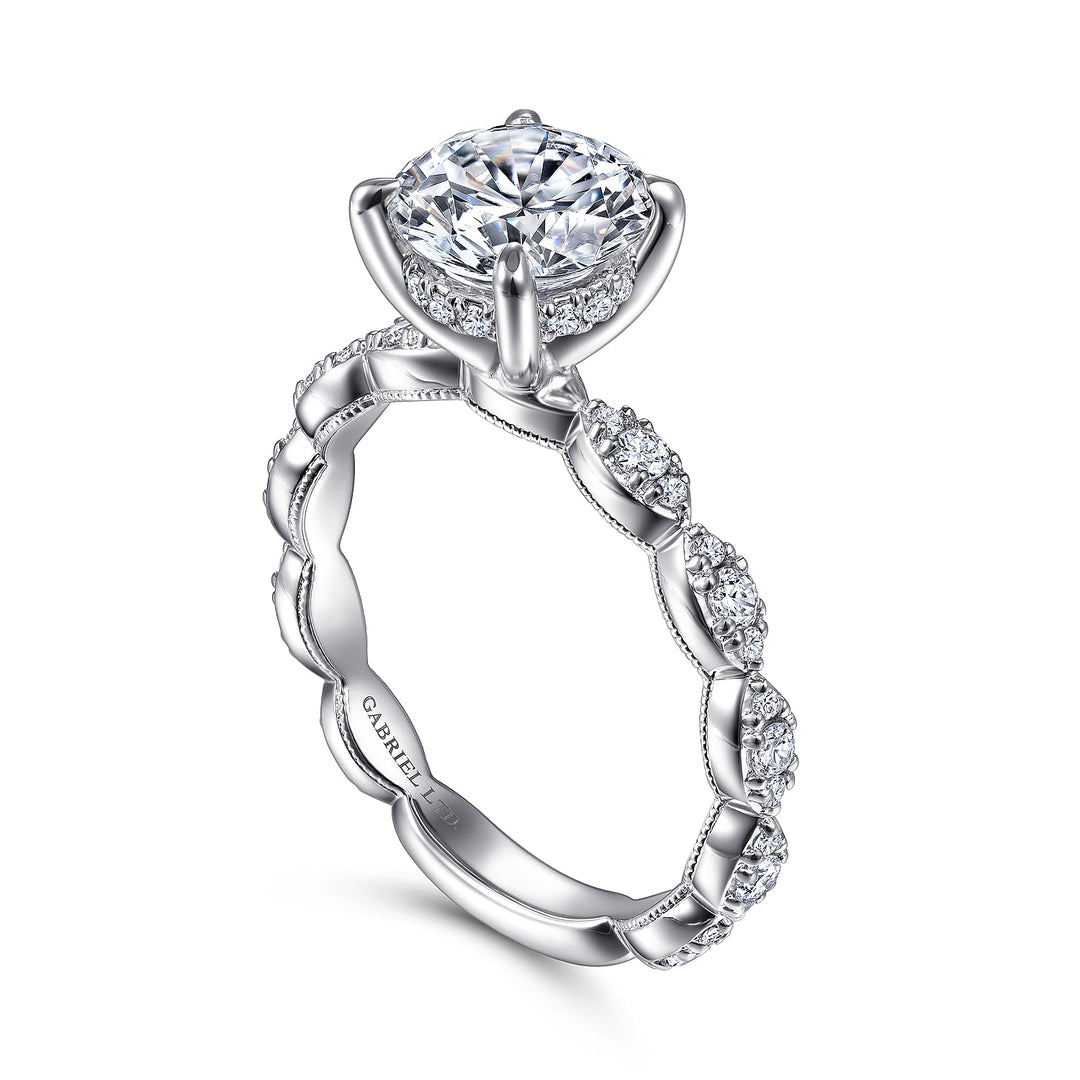 Gabriel & Co. ER15356R6W83JJ Vintage Inspired 18K White Gold Round Diamond Engagement Ring