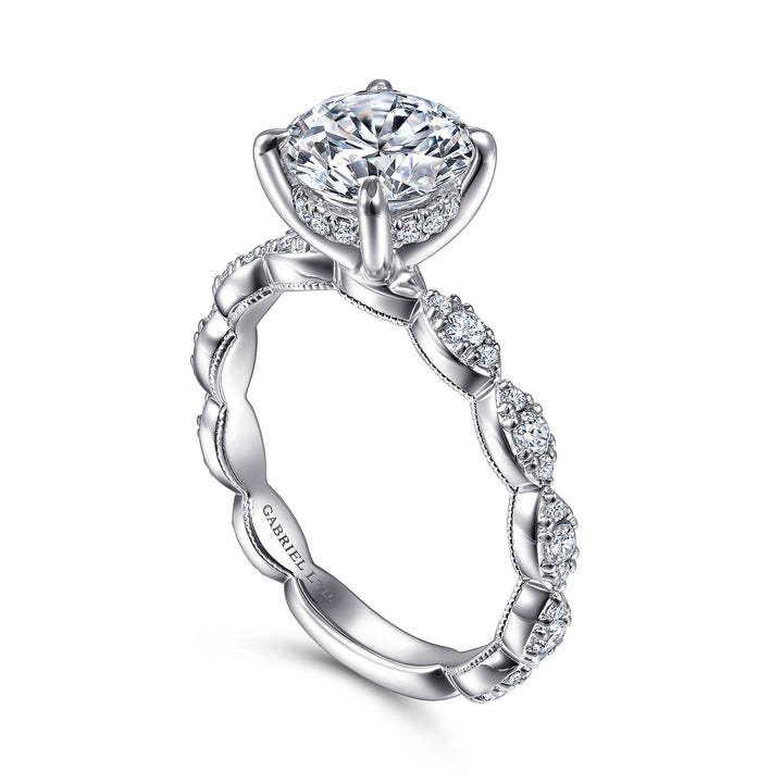 Gabriel & Co. ER15356R6W83JJ Vintage Inspired 18K White Gold Round Diamond Engagement Ring