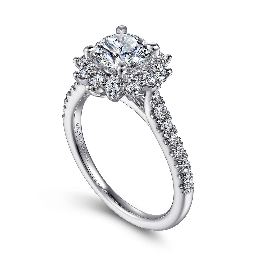 Gabriel & Co. ER15590R4W44JJ 14K White Gold Fancy Halo Round Diamond Engagement Ring