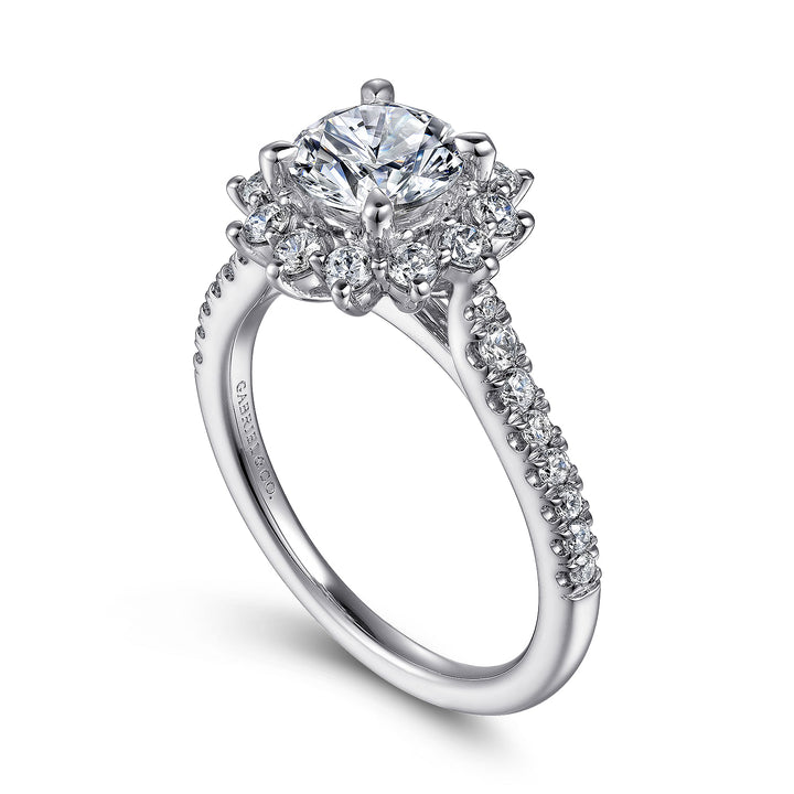 Gabriel & Co. ER15590R4W44JJ 14K White Gold Fancy Halo Round Diamond Engagement Ring