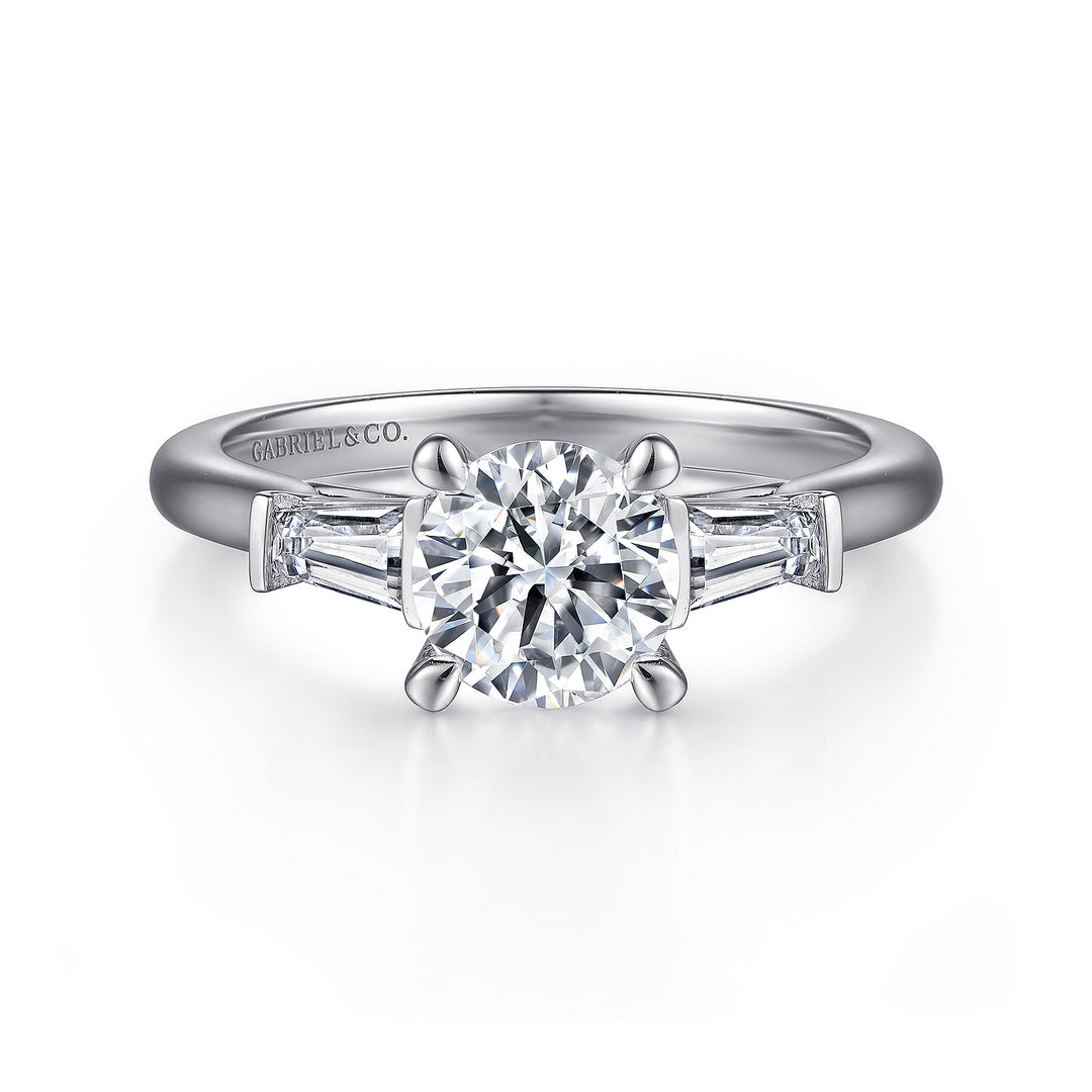 Gabriel & Co. ER15591R4W43JJ 14K White Gold Round Three Stone Diamond Engagement Ring