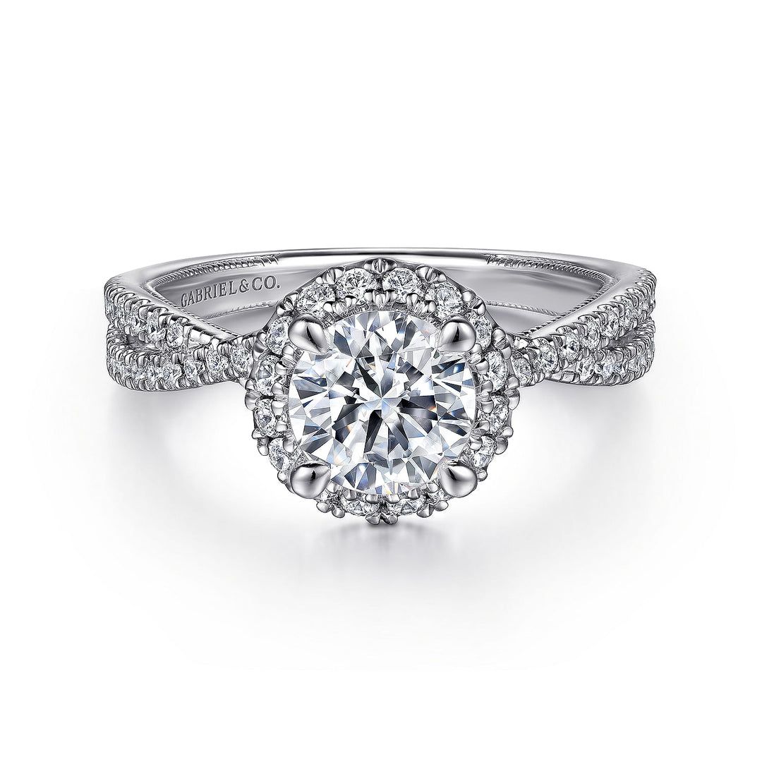 Gabriel & Co. ER15598Q4W44JJ 14K White Gold Round Halo Diamond Engagement Ring