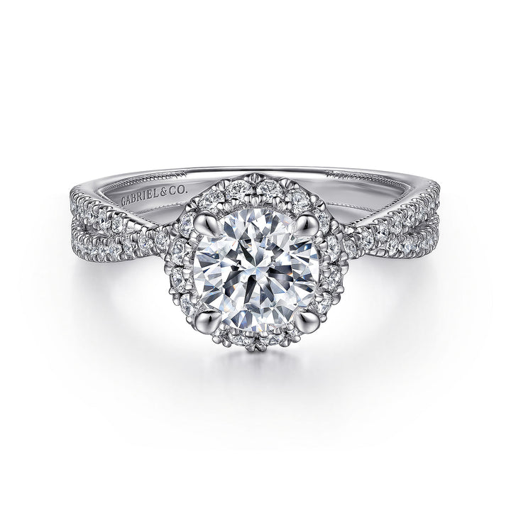 Gabriel & Co. ER15598Q4W44JJ 14K White Gold Round Halo Diamond Engagement Ring