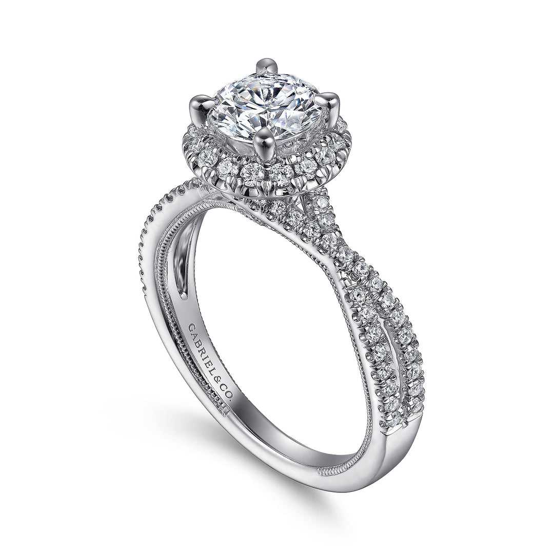 Gabriel & Co. ER15598Q4W44JJ 14K White Gold Round Halo Diamond Engagement Ring