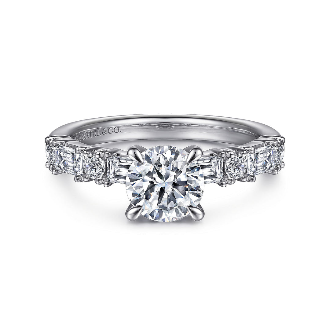 Gabriel & Co. ER15624R4W44JJ 14K White Gold Baguette and Round Diamond Engagement Ring