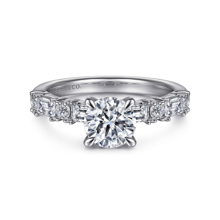 Gabriel & Co. ER15624R4W44JJ 14K White Gold Baguette and Round Diamond Engagement Ring